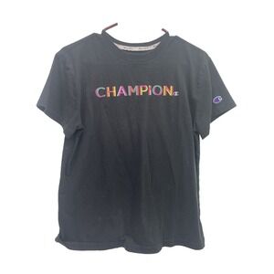 Champion Graphic T-Shirt Mens Medium Black Good Multi-color Neon Logo Tee